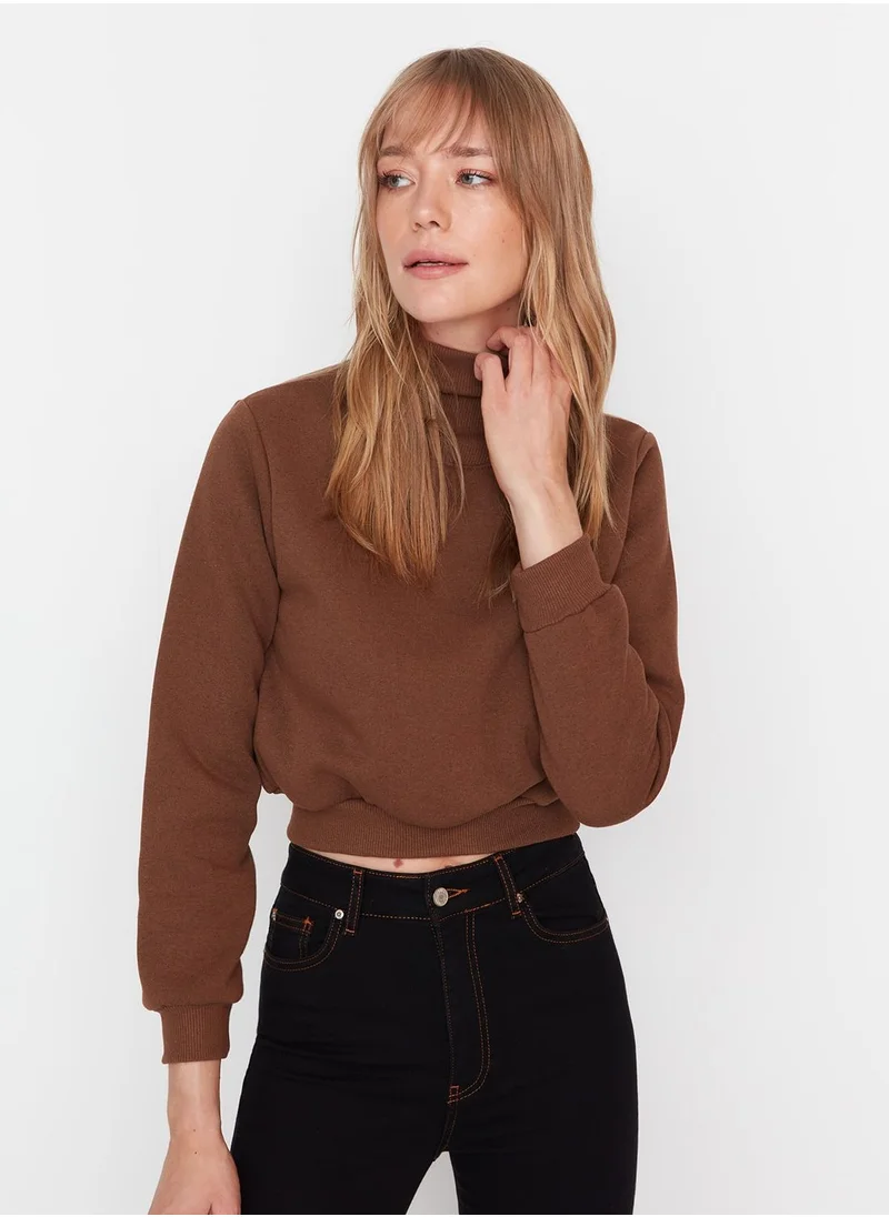 trendyol High Neck Knitted Crop Sweatshirt
