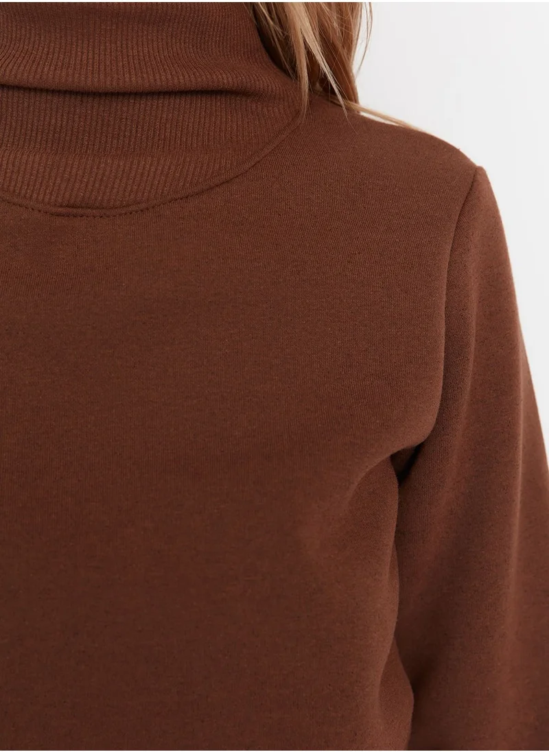 trendyol High Neck Knitted Crop Sweatshirt