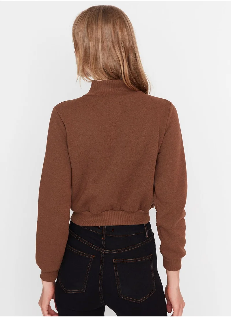 trendyol High Neck Knitted Crop Sweatshirt