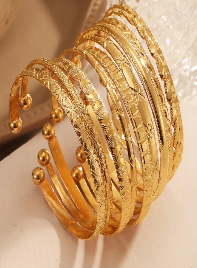 IFKM Gold Bangles Bracelets For Women, 14k Gold Plated Multi Layer Stackable Open Bracelet Set, Elegance Trendy Charms Non Tarnish Minimalist Textured Boho Jewelry Gift for Women, Diameter, Copper, no - Image 4