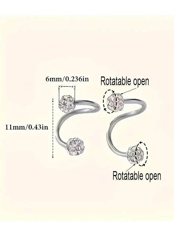 1 Pair Luxury Spiral Rod Ball Earrings, Stainless Steel  925, Versatile Daily Wear  Gift Jewelry, with Rhinestone Inlay for All-Season Fashion Accessory - Image 4