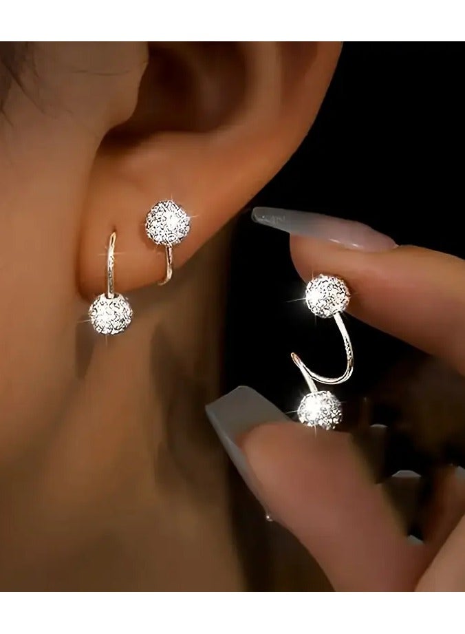 1 Pair Luxury Spiral Rod Ball Earrings, Stainless Steel  925, Versatile Daily Wear  Gift Jewelry, with Rhinestone Inlay for All-Season Fashion Accessory - Image 1