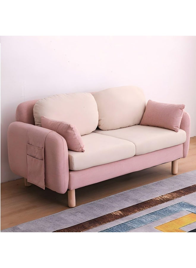 Zayn comforts Minimalist Modern Loveseat â€“ 2-Seater Fabric Sofa with Square Arms for Compact Living (Baby Pink/Beige) - Image 1