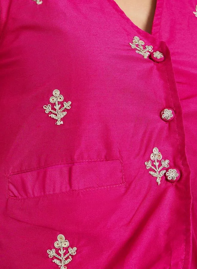 Styli Pink Embroidered Sleeveless Waistcoat