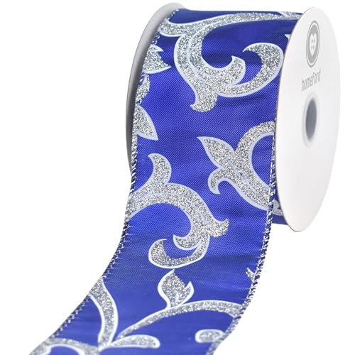 Homeford Lame Scroll Wired Christmas Holiday Ribbon Royal Blue 212Inch 10 Yards