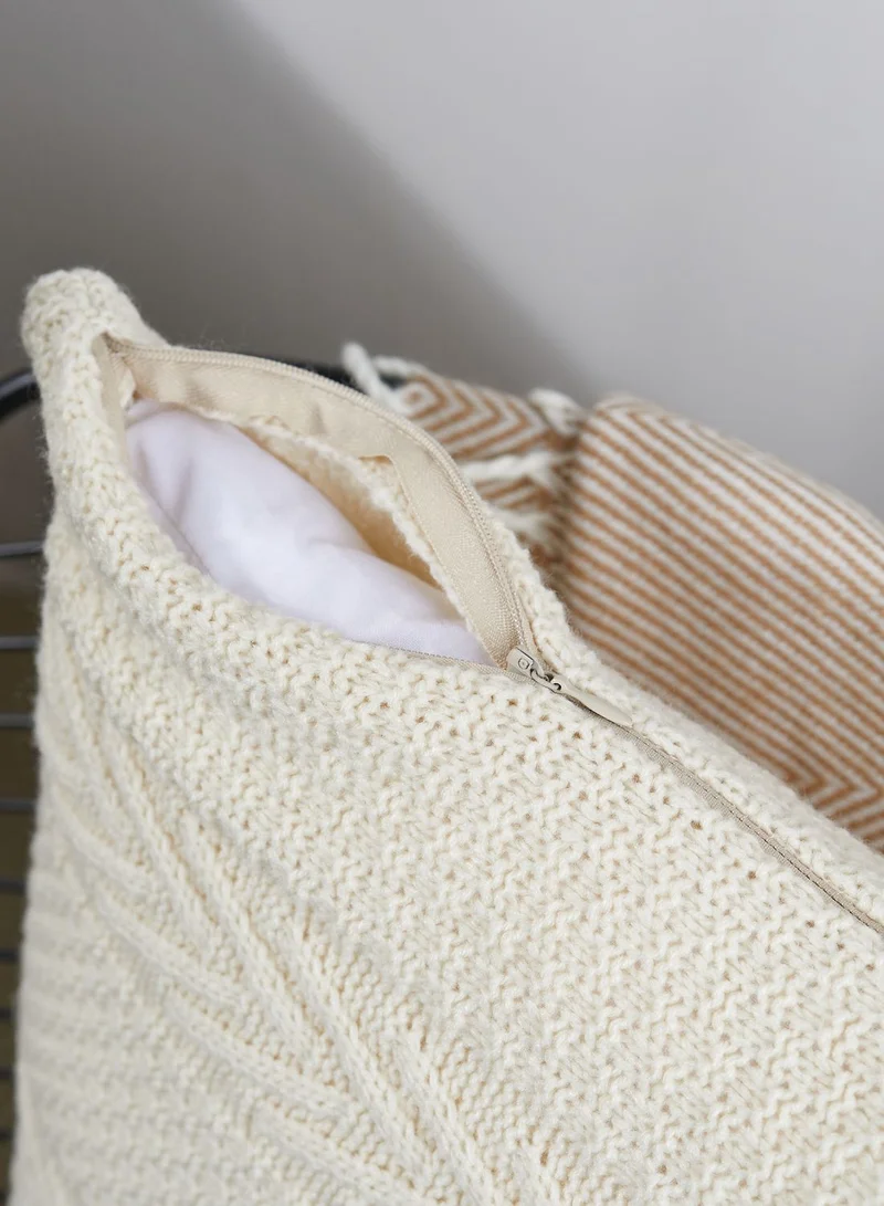 Noire Edit Cream Knitted Cushion With Insert 45cm x 45cm