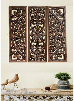 DE KRAFTSMAN DE KRAFTSMAN wall panels for bedroom living room Wall Decoration Panel Wall Decoration Hanging Wood Carving Wall Decoration Panel for Living Room Bedroom Hallway Office set of 3  - Image 1