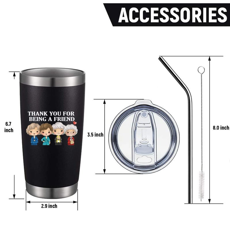 ATHAND Thank You for Being A Friend Mug Gifts - Cute Friend Gifts  Friendship Birthday Gifts for Women Buddies Besties BBF Sister Female-Golden Girls Cute Coffee Tumbler Cups with Lid Straw 20 OZ (Black) - Image 5