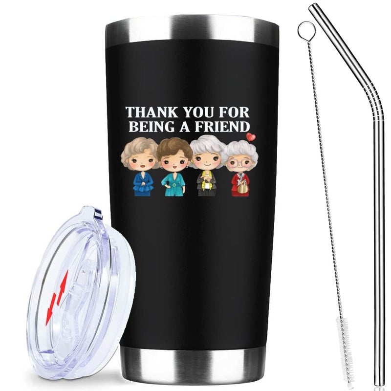 ATHAND Thank You for Being A Friend Mug Gifts - Cute Friend Gifts  Friendship Birthday Gifts for Women Buddies Besties BBF Sister Female-Golden Girls Cute Coffee Tumbler Cups with Lid Straw 20 OZ (Black) - Image 2