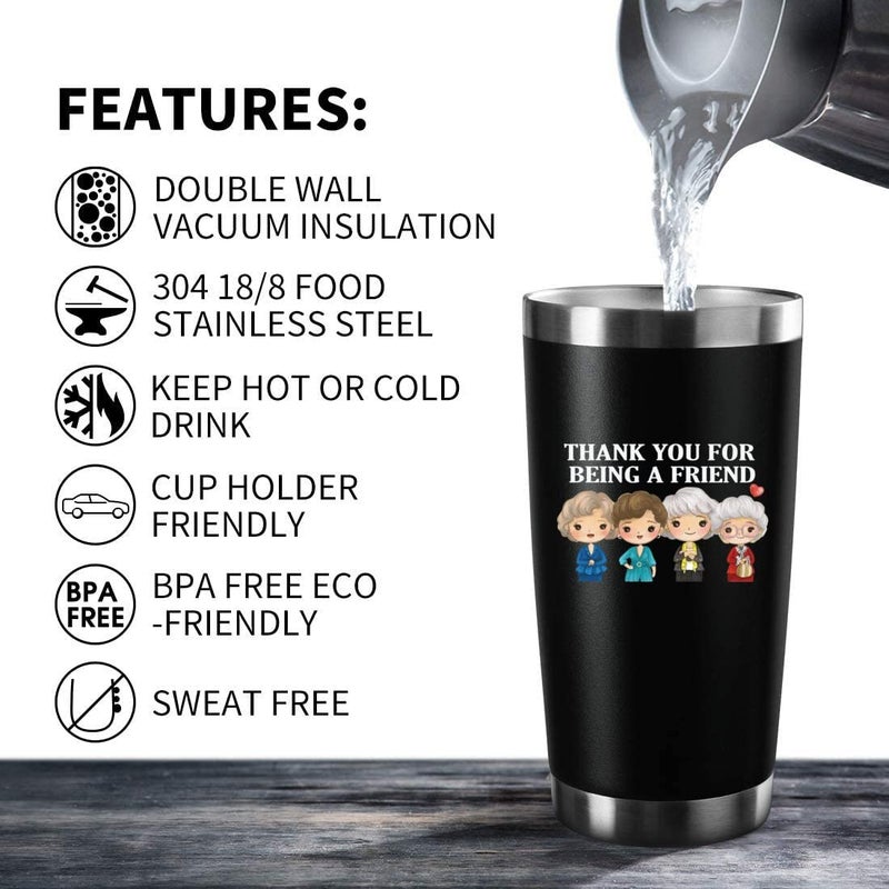 ATHAND Thank You for Being A Friend Mug Gifts - Cute Friend Gifts  Friendship Birthday Gifts for Women Buddies Besties BBF Sister Female-Golden Girls Cute Coffee Tumbler Cups with Lid Straw 20 OZ (Black) - Image 3