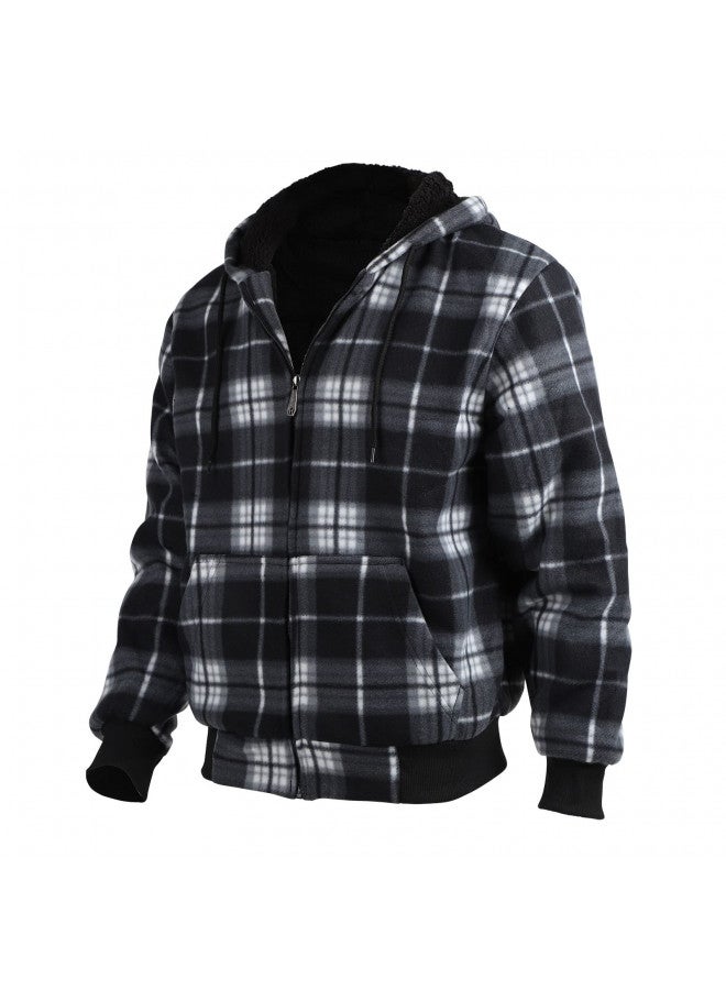 Gary Com Gary Com Heavy Thick Flannel Plaid Jacket Sherpa Fleece Lined Hoodies for Men Zip Up Winter Warm Sweatshirts Work Jackets Coat With Pocket,Black 3XL - Image 2