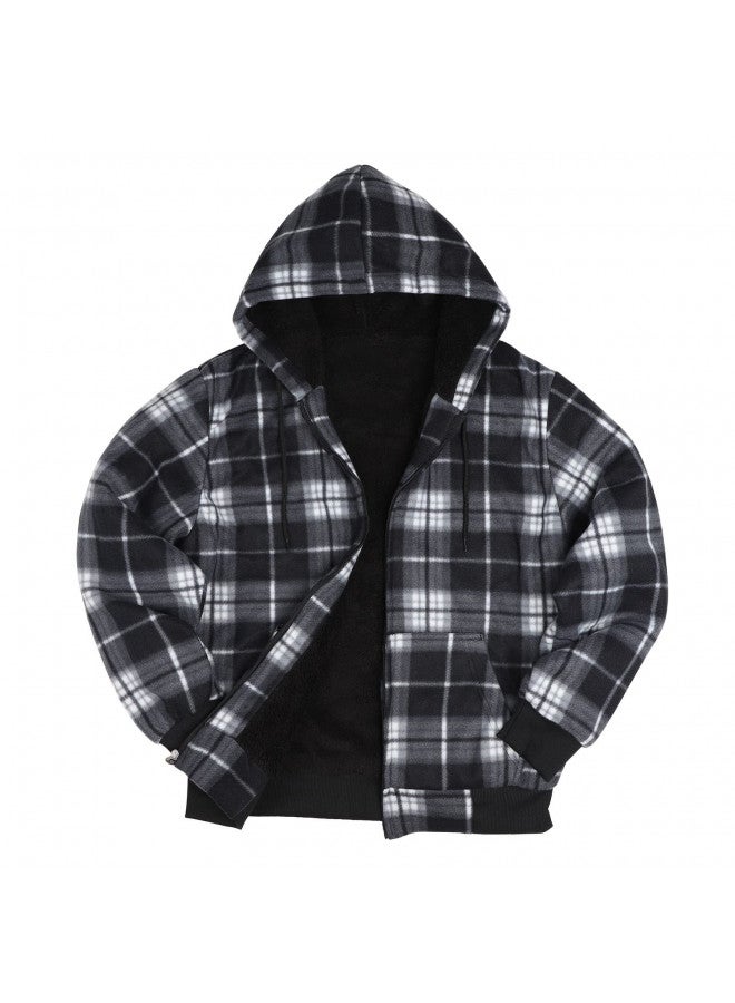 Gary Com Gary Com Heavy Thick Flannel Plaid Jacket Sherpa Fleece Lined Hoodies for Men Zip Up Winter Warm Sweatshirts Work Jackets Coat With Pocket,Black 3XL - Image 4