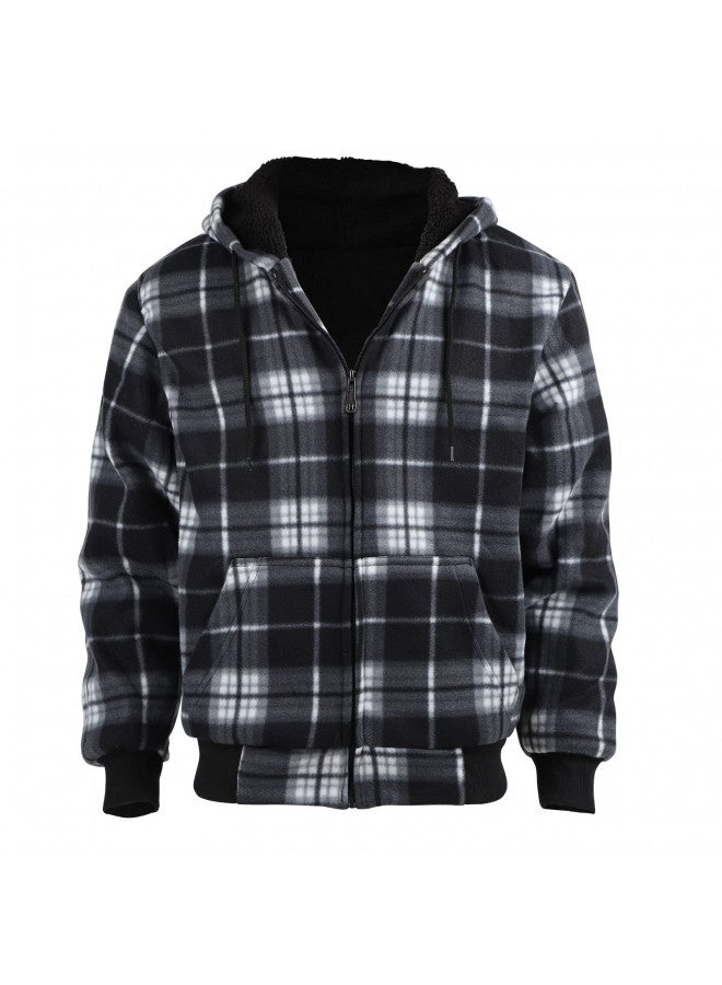 Gary Com Gary Com Heavy Thick Flannel Plaid Jacket Sherpa Fleece Lined Hoodies for Men Zip Up Winter Warm Sweatshirts Work Jackets Coat With Pocket,Black 3XL - Image 1
