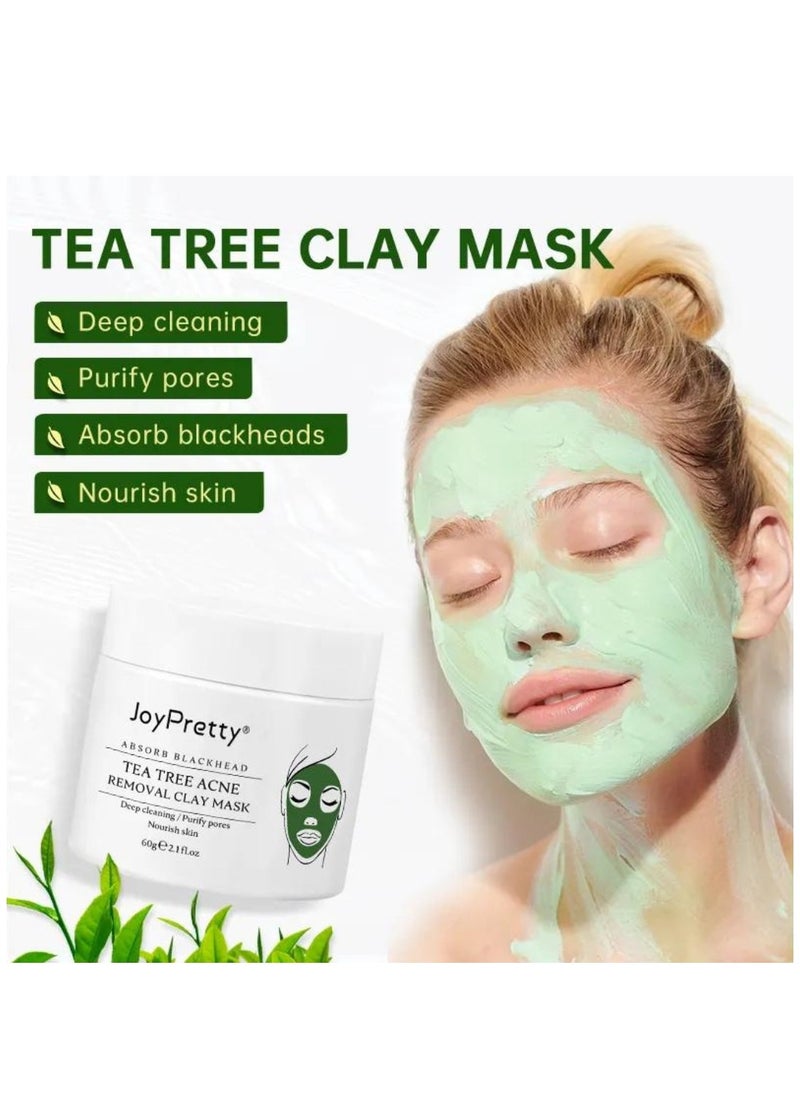 JoyPretty - Tea Tree Acne Removal Clay Mask 60g Blackheads & Acne Removal Tea Tree Clay Face Mask Minimize Pores Reduce Blackhead & Acne Anti-Aging Wrinkle Reduction Skincare with Tea Tree Face Mask - Image 1