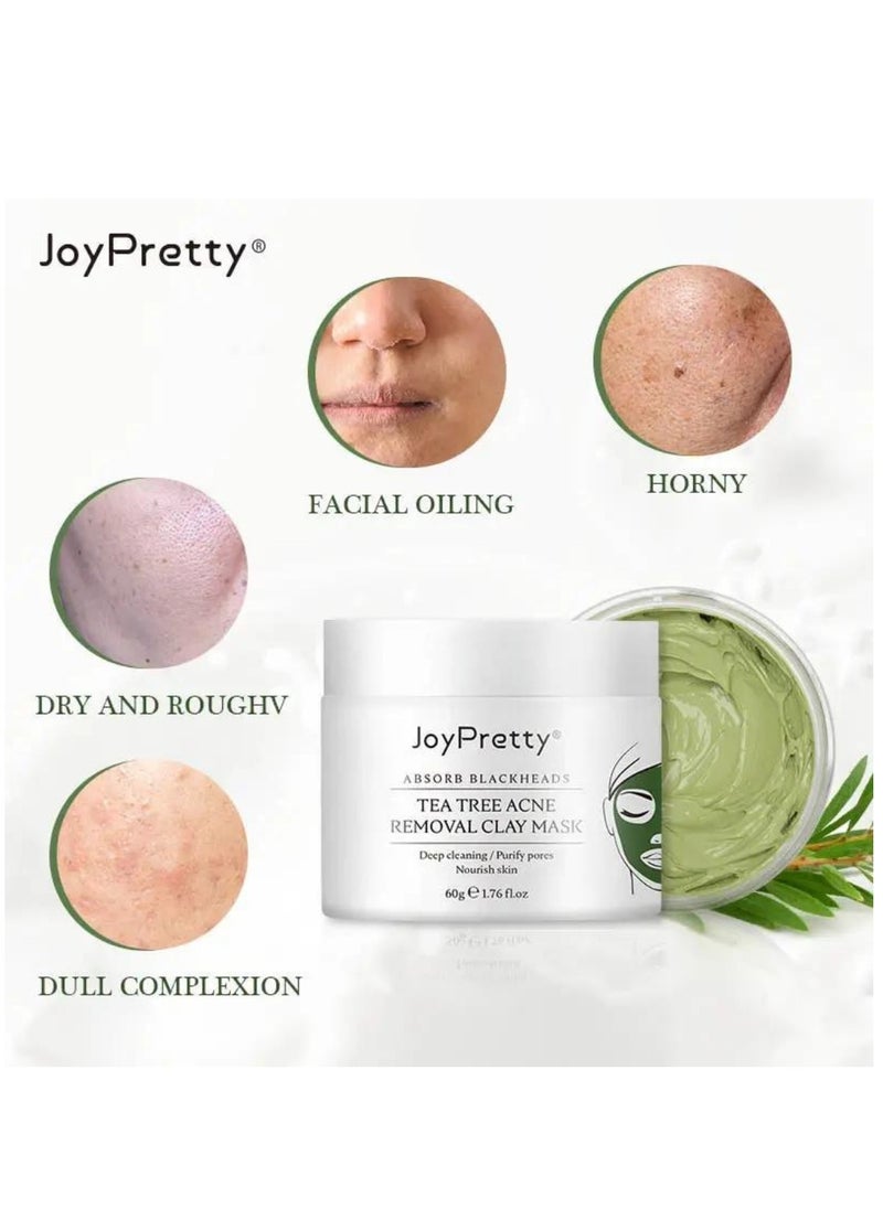 JoyPretty - Tea Tree Acne Removal Clay Mask 60g Blackheads & Acne Removal Tea Tree Clay Face Mask Minimize Pores Reduce Blackhead & Acne Anti-Aging Wrinkle Reduction Skincare with Tea Tree Face Mask - Image 1