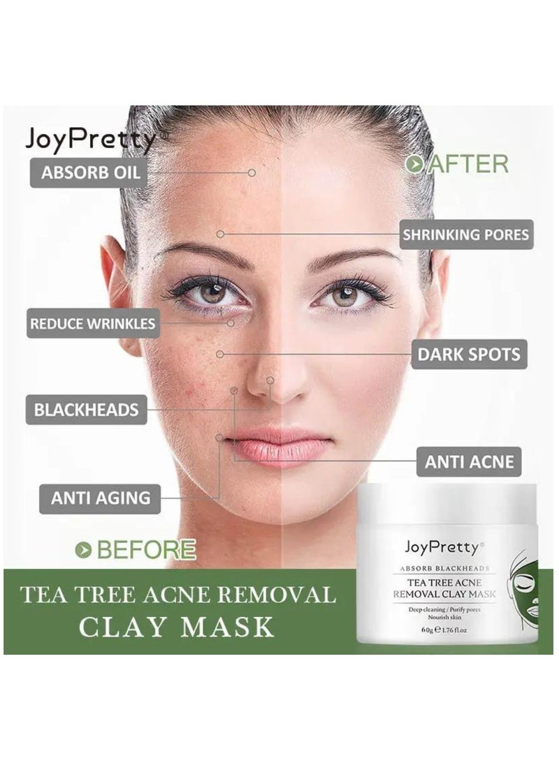 JoyPretty - Tea Tree Acne Removal Clay Mask 60g Blackheads & Acne Removal Tea Tree Clay Face Mask Minimize Pores Reduce Blackhead & Acne Anti-Aging Wrinkle Reduction Skincare with Tea Tree Face Mask - Image 1