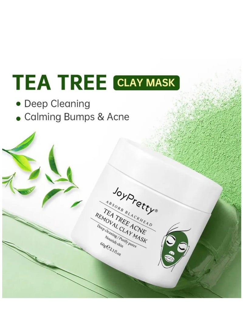 JoyPretty - Tea Tree Acne Removal Clay Mask 60g Blackheads & Acne Removal Tea Tree Clay Face Mask Minimize Pores Reduce Blackhead & Acne Anti-Aging Wrinkle Reduction Skincare with Tea Tree Face Mask - Image 1
