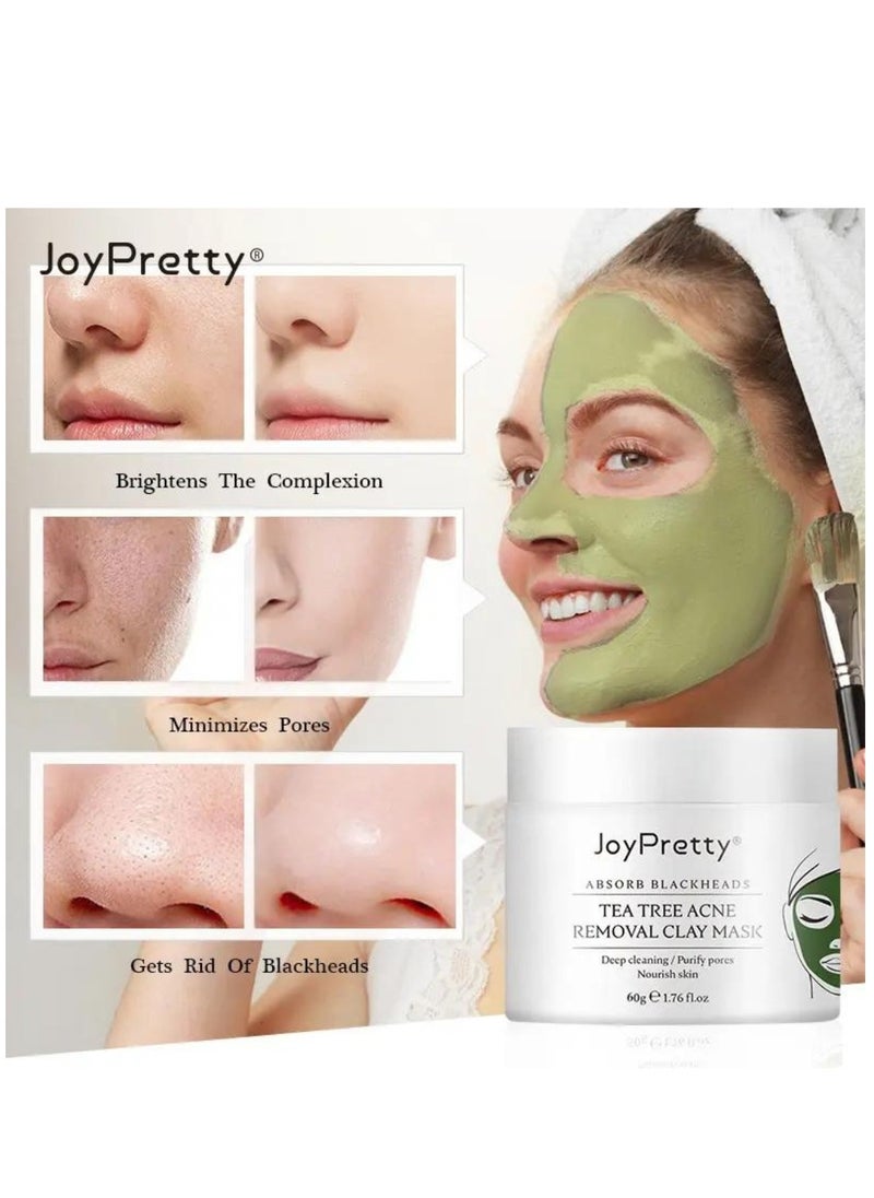 JoyPretty - Tea Tree Acne Removal Clay Mask 60g Blackheads & Acne Removal Tea Tree Clay Face Mask Minimize Pores Reduce Blackhead & Acne Anti-Aging Wrinkle Reduction Skincare with Tea Tree Face Mask - Image 1