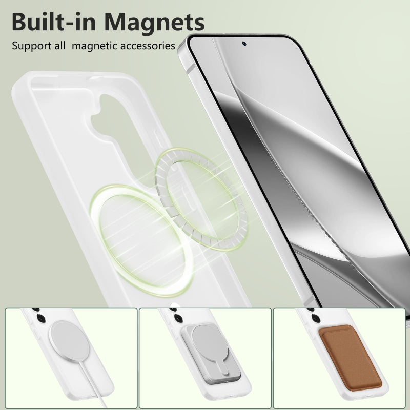 RALEAVO for Samsung Galaxy S24/S25 Case Strong Magnetic Cover [Compatible with Magsafe] Slim Shockproof Protective Phone Case for S24/S25 with Translucent Hard Back,White - Image 5