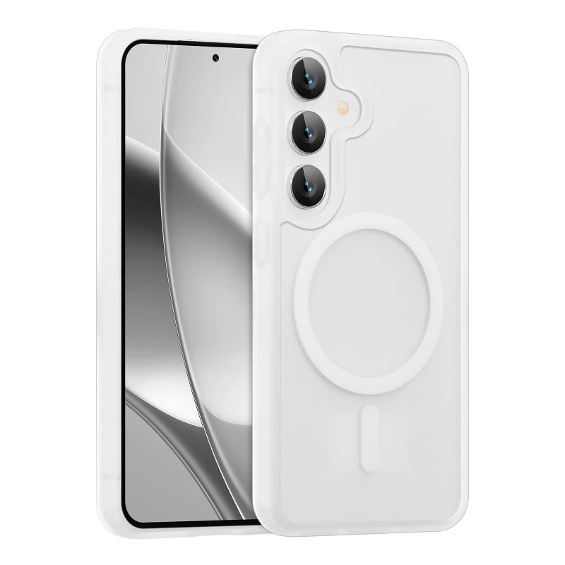 RALEAVO for Samsung Galaxy S24/S25 Case Strong Magnetic Cover [Compatible with Magsafe] Slim Shockproof Protective Phone Case for S24/S25 with Translucent Hard Back,White - Image 1