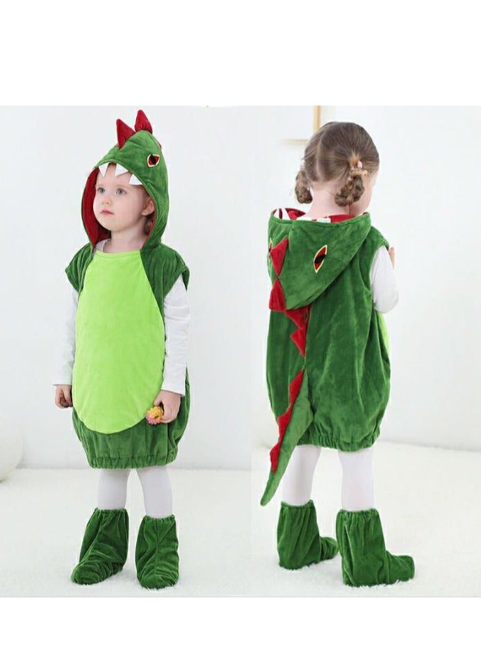 Golden Kids Dinosaur Costume, for Girls Boys, Unisex Children Dinosaur Cosplay Costumes with Shoes Cover, Cute Toddler Animal Dinosaur Jumpsuit Costumes for Dress Up Cosplay Fancy Dress Party, size S suitable for height 90-110cm (Green) - Image 1
