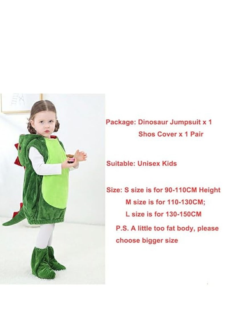 Golden Kids Dinosaur Costume, for Girls Boys, Unisex Children Dinosaur Cosplay Costumes with Shoes Cover, Cute Toddler Animal Dinosaur Jumpsuit Costumes for Dress Up Cosplay Fancy Dress Party, size S suitable for height 90-110cm (Green) - Image 2