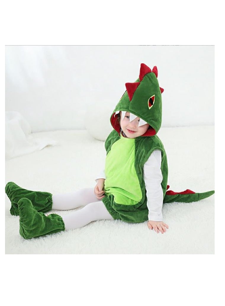 Golden Kids Dinosaur Costume, for Girls Boys, Unisex Children Dinosaur Cosplay Costumes with Shoes Cover, Cute Toddler Animal Dinosaur Jumpsuit Costumes for Dress Up Cosplay Fancy Dress Party, size S suitable for height 90-110cm (Green) - Image 3