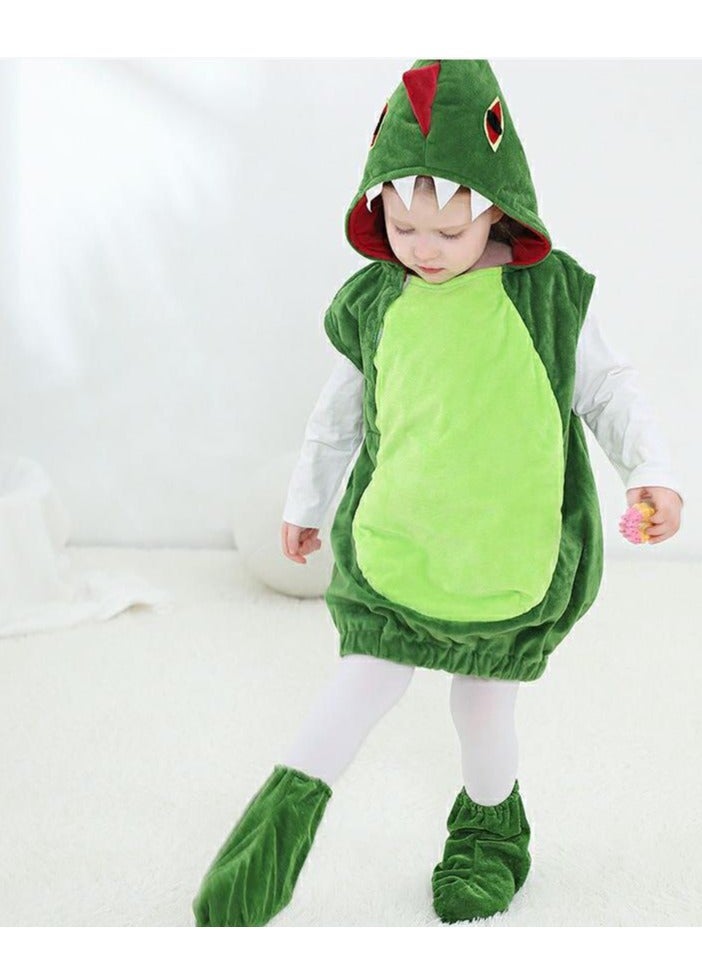 Golden Kids Dinosaur Costume, for Girls Boys, Unisex Children Dinosaur Cosplay Costumes with Shoes Cover, Cute Toddler Animal Dinosaur Jumpsuit Costumes for Dress Up Cosplay Fancy Dress Party, size S suitable for height 90-110cm (Green) - Image 4