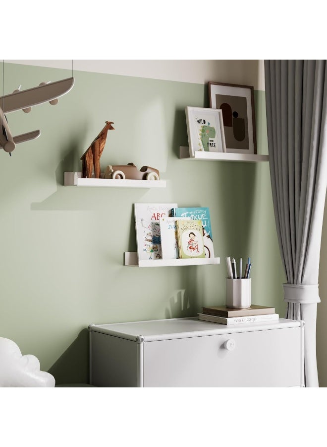 TPGP 6 Pack White Acrylic Shelves, Self-Adhesive 15" Floating Shelf Wall Mount for Kids Bookshelf, Display Ledge Shelves for Bathroom, Living Room, Bedroom, Kitchen - Image 2