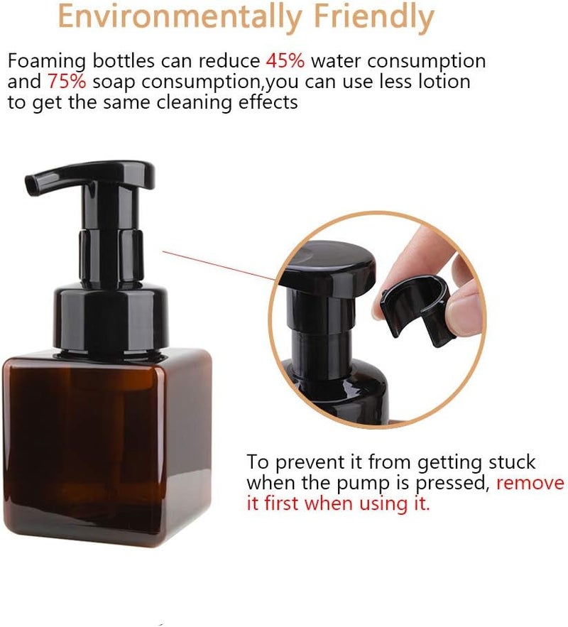 UUJOLY - Foaming Soap Dispenser, 250ml (9oz) - Refillable Bottle for Liquid Soap, Shampoo, Body Wash Gel (2 Pieces) (Small Amber) - Image 2