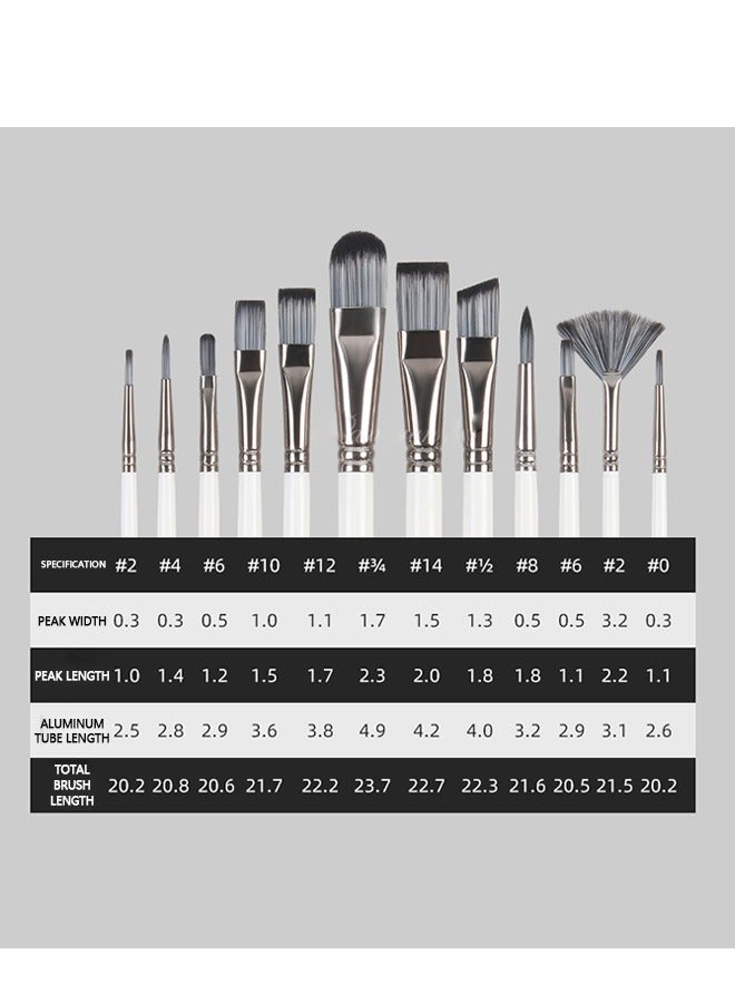 Full set of nylon brushes, watercolor brushes, paints, acrylic brushes, 12 pieces set art supplies brushes - Image 3