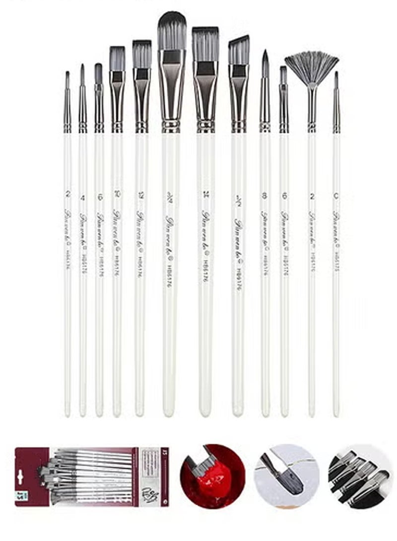 Full set of nylon brushes, watercolor brushes, paints, acrylic brushes, 12 pieces set art supplies brushes - Image 1