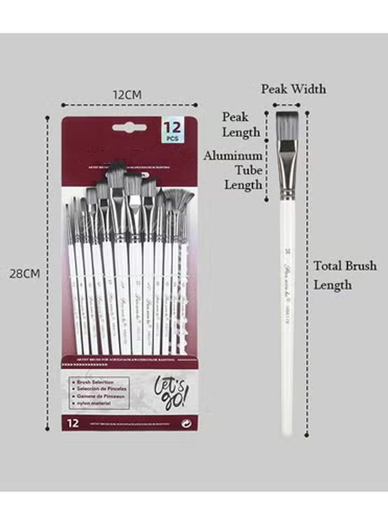 Full set of nylon brushes, watercolor brushes, paints, acrylic brushes, 12 pieces set art supplies brushes - Image 2