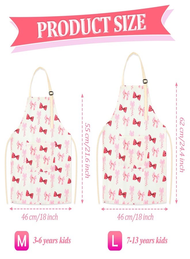 TOPWAYS Cartoon Canvas Kids Aprons, Adjustable Neck Strap Children's Apron for Cooking Baking Painting Wear (Bow, L) - Image 4