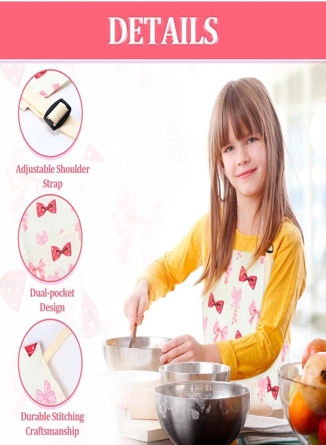 TOPWAYS Cartoon Canvas Kids Aprons, Adjustable Neck Strap Children's Apron for Cooking Baking Painting Wear (Bow, L) - Image 2