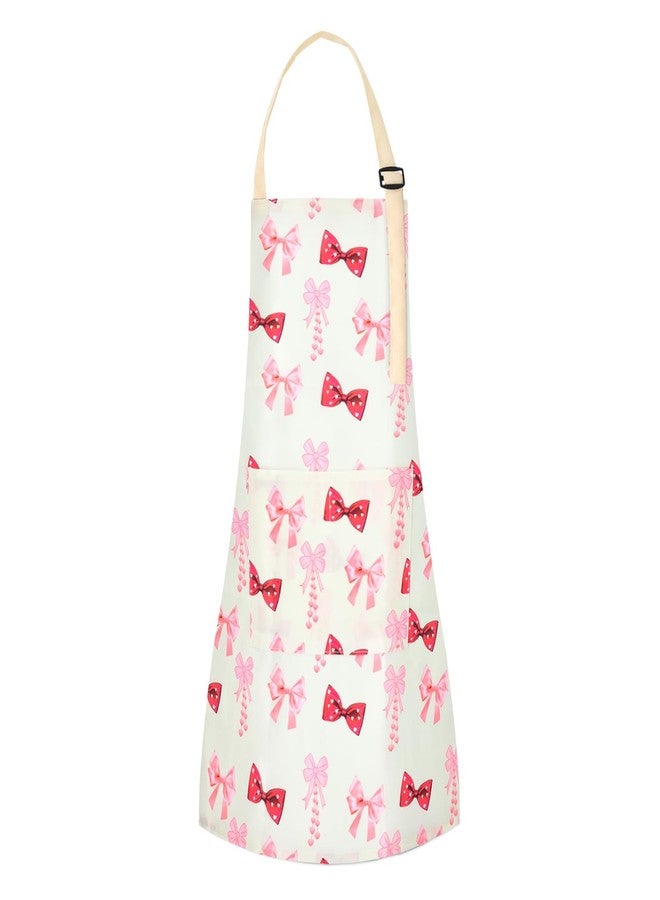 TOPWAYS Cartoon Canvas Kids Aprons, Adjustable Neck Strap Children's Apron for Cooking Baking Painting Wear (Bow, L) - Image 1