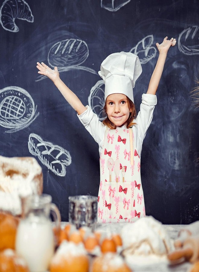 TOPWAYS Cartoon Canvas Kids Aprons, Adjustable Neck Strap Children's Apron for Cooking Baking Painting Wear (Bow, L) - Image 3