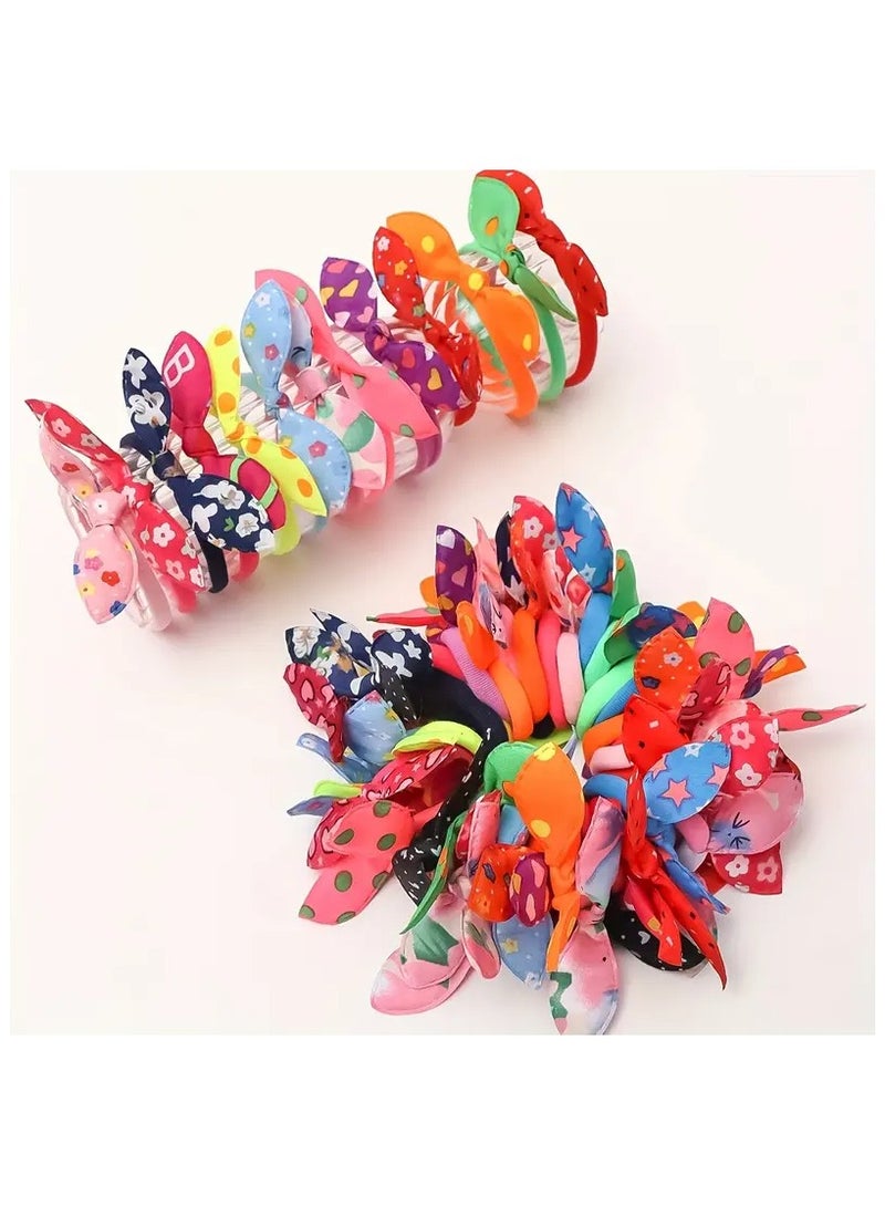 Loquat 50 Piece Girls Bunny Ear Hair Ties for Toddlers Cotton Hair Bands Women No Crease Ponytail Holders Colors Randomly - Image 2