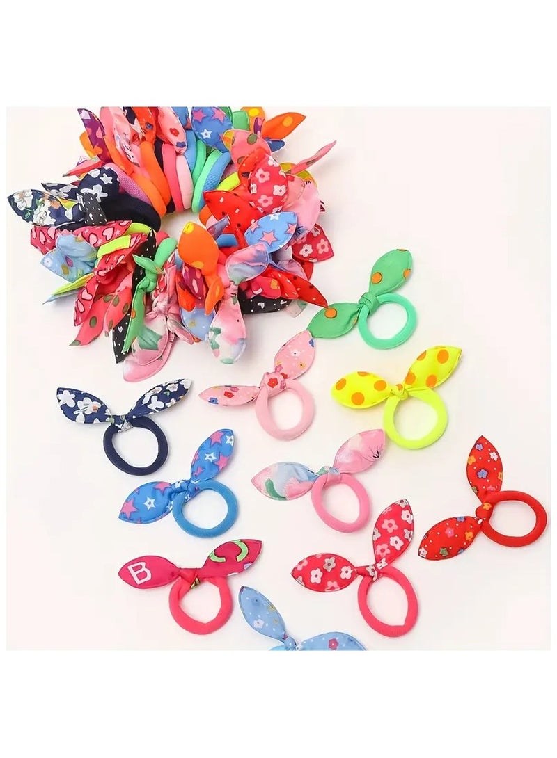 Loquat 50 Piece Girls Bunny Ear Hair Ties for Toddlers Cotton Hair Bands Women No Crease Ponytail Holders Colors Randomly - Image 5