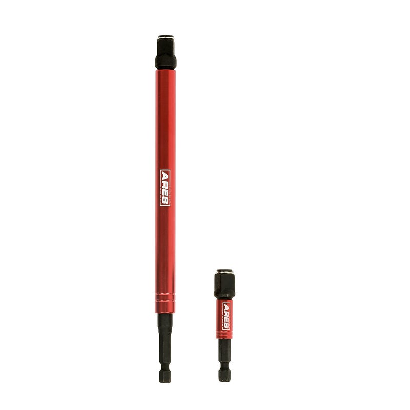 ARES 22027 2in1 Impact Bit and Socket Adapter Set 3Inch and 8Inch Adapters Unique Design Holds Standard 14Inch Hex Bits and 38Inch Drive Sockets Spinning Sleeve Stabilizes Adapter