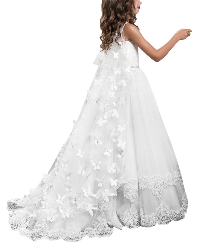 PLwedding Lace Flower Girls Dresses Girls First Communion Dress Princess Wedding Size 6 White - Image 2