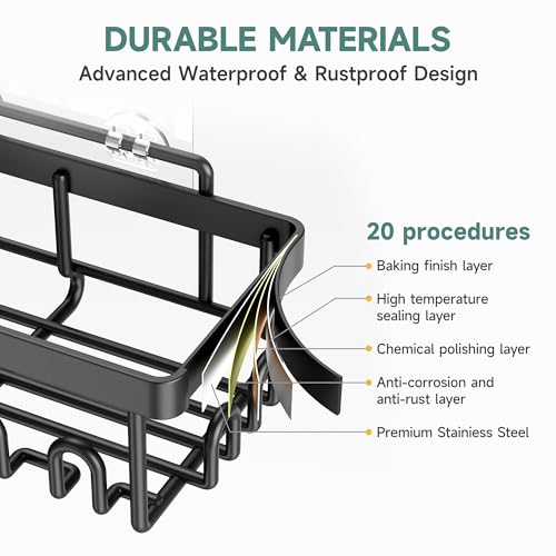 Veken Rustproof & Waterproof Shower Caddy 5-Pack, No Drilling Adhesive Wall Mounted Shower Shelves, Racks For Inside Shower, Large Bathroom Organizer Storage Accessories, Ideal for Home&Kitchen, Black - Image 4