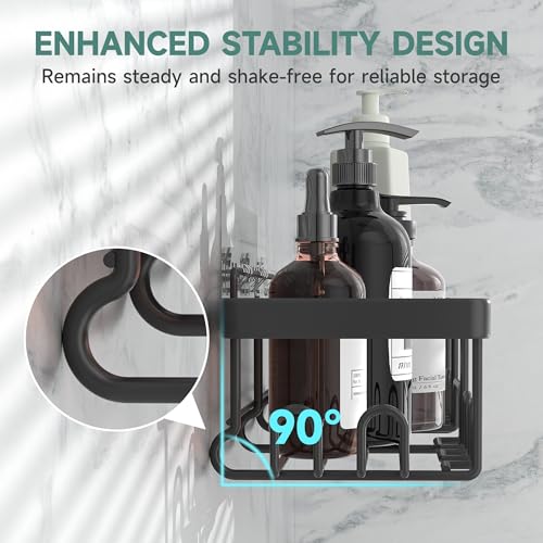 Veken Rustproof & Waterproof Shower Caddy 5-Pack, No Drilling Adhesive Wall Mounted Shower Shelves, Racks For Inside Shower, Large Bathroom Organizer Storage Accessories, Ideal for Home&Kitchen, Black - Image 2