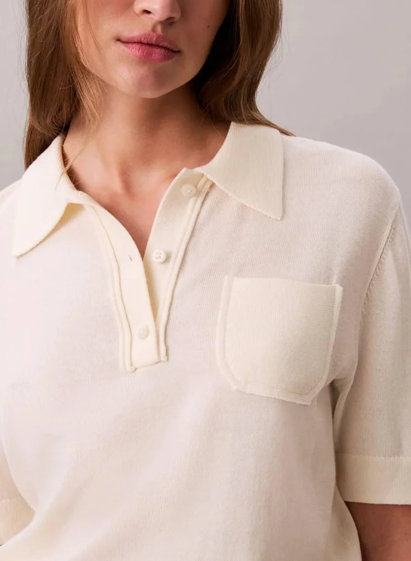 Calvin Klein Chalk Merino Wool Polo Jumper for Women | Best Price UAE