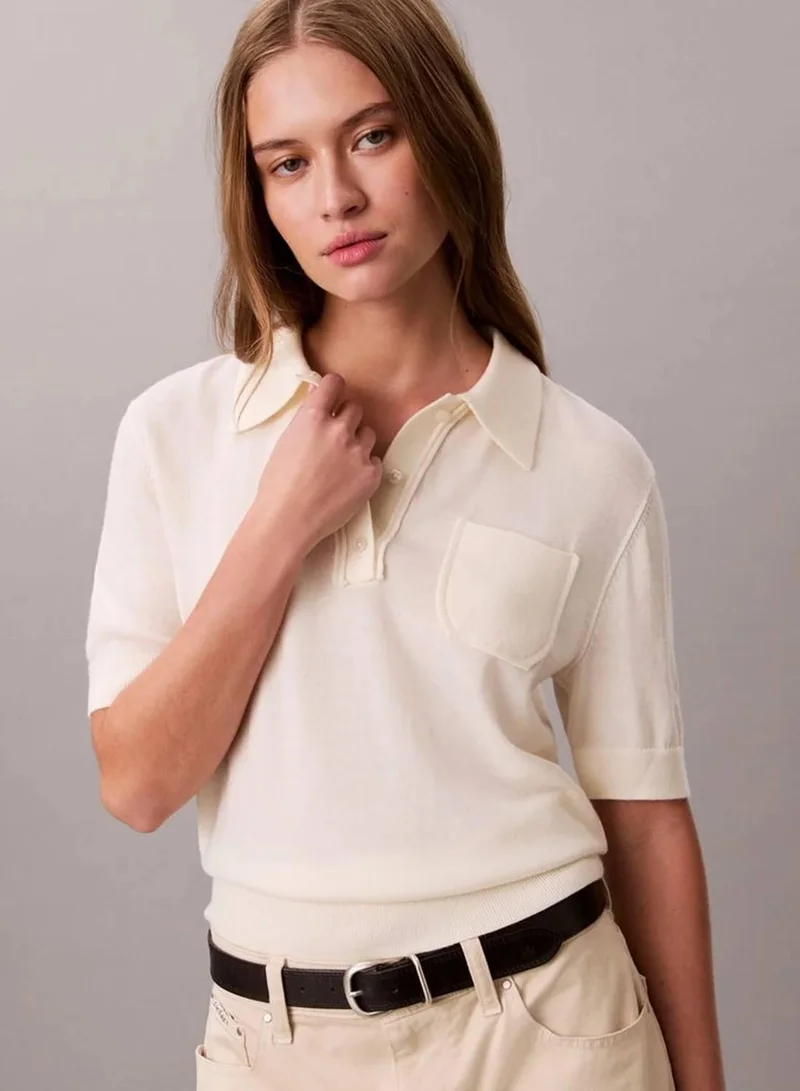Calvin Klein Chalk Merino Wool Polo Jumper for Women | Best Price UAE
