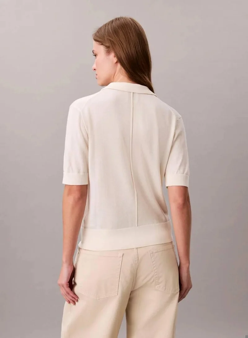 Calvin Klein Chalk Merino Wool Polo Jumper for Women | Best Price UAE