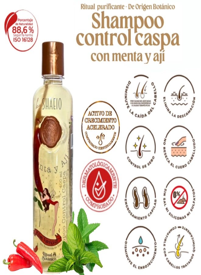 SHAEIO RITUAL BOTANICO Dandruff Shampoo | Shampoo con Menta y Aji Control Caspa con Activo de Crecimiento Acelerado y Ultrareparador, Engrosamiento, Brillo y Suavidad - 400ml - Image 3