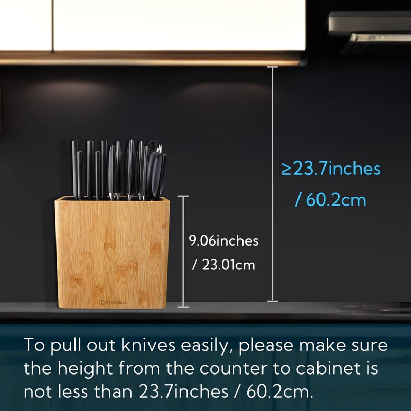KITCHENDAO XL Bamboo Universal Knife Block with Slots for Scissors and Sharpening Rod - Knife Holder For Safe, Space Saver Knives Storage - Unique Slot Design to Protect Blade - Eco-friendly Bamboo - Image 2