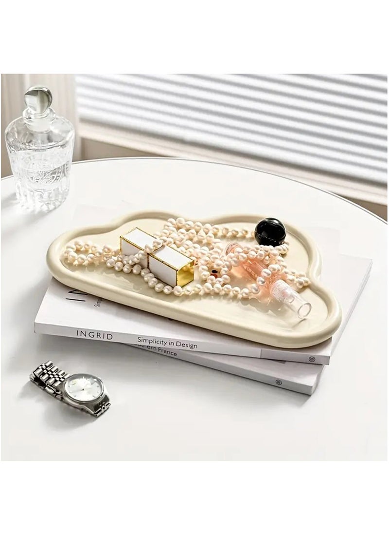 Hihonor Ceramic Jewelry Tray, Cloud Jewelry Holder, Cloud Keyholder Perfume Trinket Dish Room Decor Aesthetic Vanity, Cream Double-layer Tray, Removable Storage Rack, Cream + Black  - Image 2