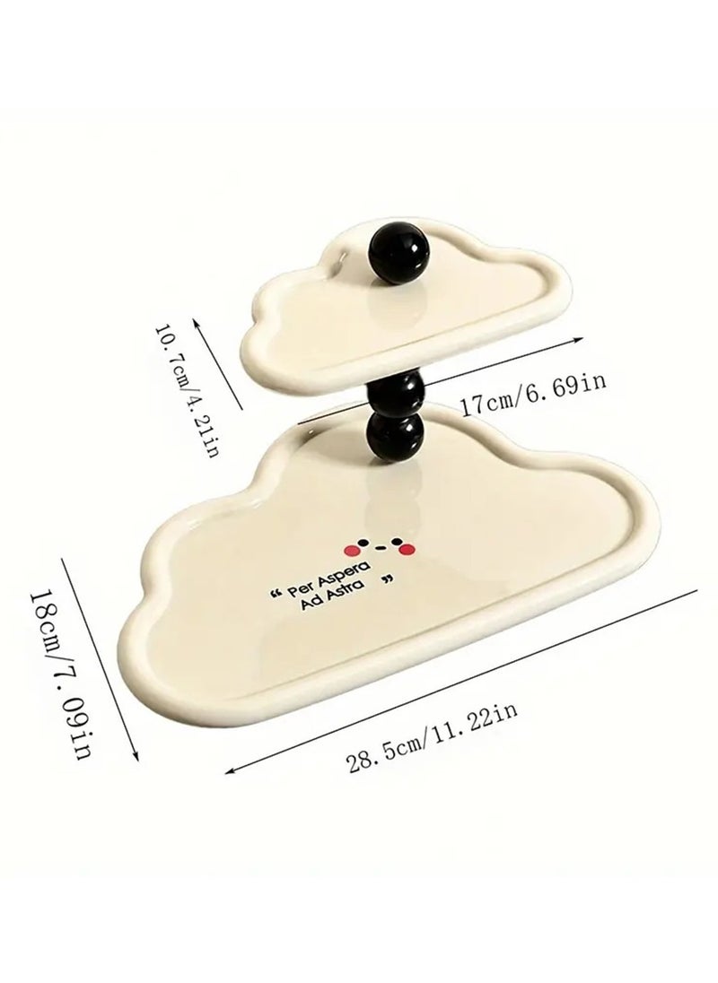 Hihonor Ceramic Jewelry Tray, Cloud Jewelry Holder, Cloud Keyholder Perfume Trinket Dish Room Decor Aesthetic Vanity, Cream Double-layer Tray, Removable Storage Rack, Cream + Black  - Image 4